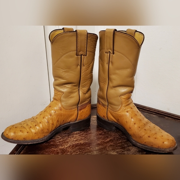 Vintage Justin Full Quill Ostrich Tan Leather Roper Women's Boots - Picture 2 of 9